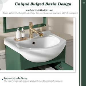 English Elm 20-Inch French Style Bathroom Vanity Solid Wood Cabinet with Bulged Ceramic Basin Green N710P499667F