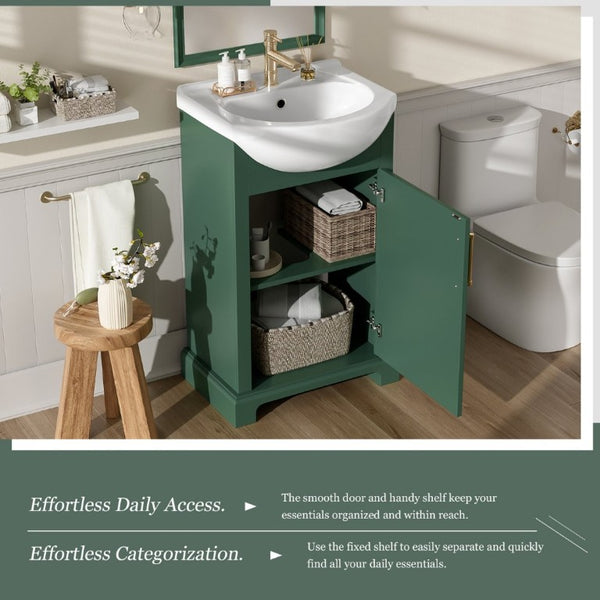 English Elm 20-Inch French Style Bathroom Vanity Solid Wood Cabinet with Bulged Ceramic Basin Green N710P499667F