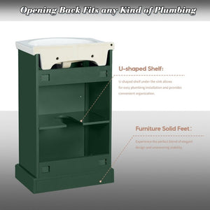 English Elm 20-Inch French Style Bathroom Vanity Solid Wood Cabinet with Bulged Ceramic Basin Green N710P499667F