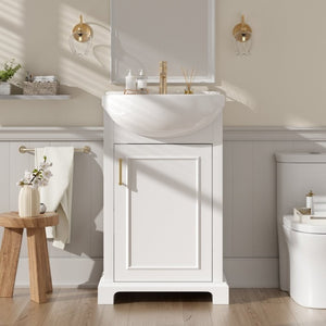English Elm 20-Inch French Style Bathroom Vanity Solid Wood Cabinet with Bulged Ceramic Basin White N710P499667K