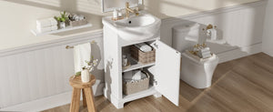 English Elm 20-Inch French Style Bathroom Vanity Solid Wood Cabinet with Bulged Ceramic Basin White N710P499667K