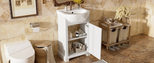 English Elm 20-Inch French Style Bathroom Vanity Solid Wood Cabinet with Bulged Ceramic Basin White N710P499667K