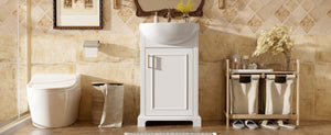 English Elm 20-Inch French Style Bathroom Vanity Solid Wood Cabinet with Bulged Ceramic Basin White N710P499667K