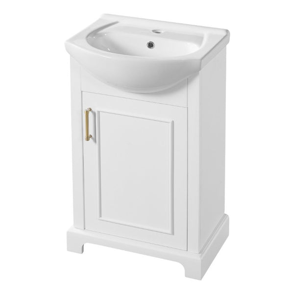 English Elm 20-Inch French Style Bathroom Vanity Solid Wood Cabinet with Bulged Ceramic Basin White N710P499667K