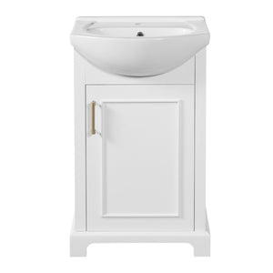 English Elm 20-Inch French Style Bathroom Vanity Solid Wood Cabinet with Bulged Ceramic Basin White N710P499667K