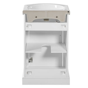 English Elm 20-Inch French Style Bathroom Vanity Solid Wood Cabinet with Bulged Ceramic Basin White N710P499667K