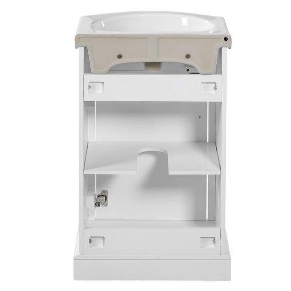 English Elm 20-Inch French Style Bathroom Vanity Solid Wood Cabinet with Bulged Ceramic Basin White N710P499667K