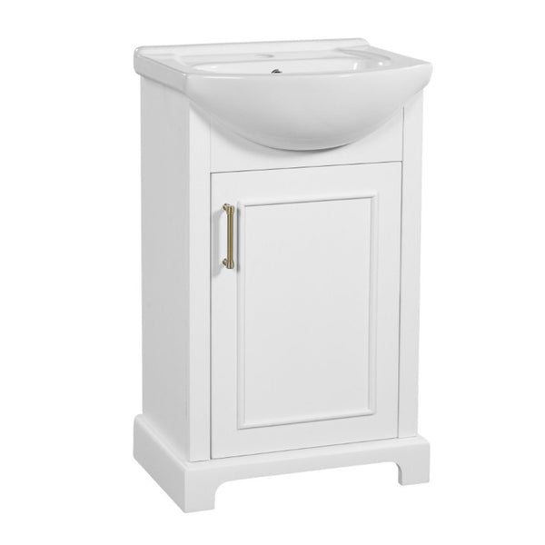 English Elm 20-Inch French Style Bathroom Vanity Solid Wood Cabinet with Bulged Ceramic Basin White N710P499667K