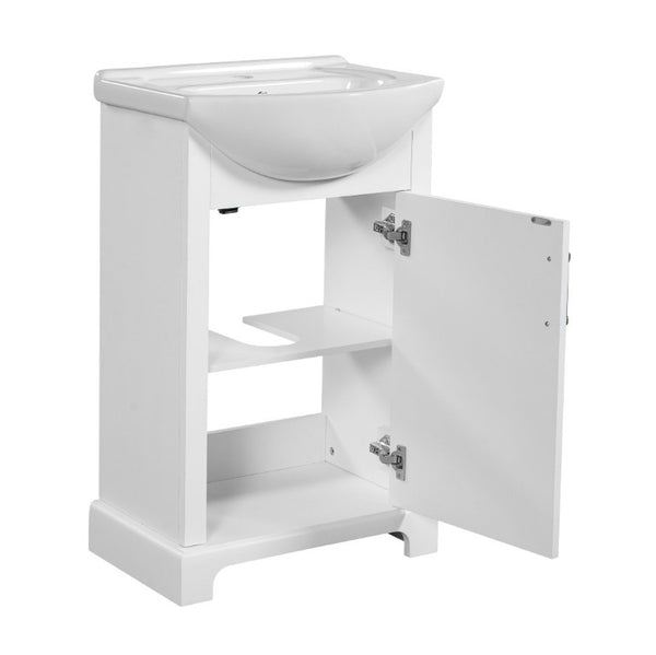 English Elm 20-Inch French Style Bathroom Vanity Solid Wood Cabinet with Bulged Ceramic Basin White N710P499667K