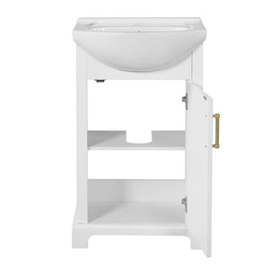 English Elm 20-Inch French Style Bathroom Vanity Solid Wood Cabinet with Bulged Ceramic Basin White N710P499667K