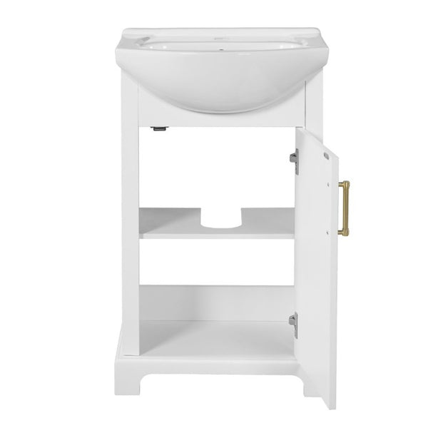 English Elm 20-Inch French Style Bathroom Vanity Solid Wood Cabinet with Bulged Ceramic Basin White N710P499667K