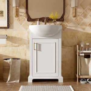 English Elm 20-Inch French Style Bathroom Vanity Solid Wood Cabinet with Bulged Ceramic Basin White N710P499667K
