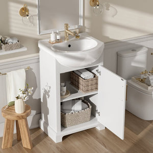 English Elm 20-Inch French Style Bathroom Vanity Solid Wood Cabinet with Bulged Ceramic Basin White N710P499667K
