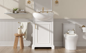 English Elm 20-Inch French Style Bathroom Vanity Solid Wood Cabinet with Bulged Ceramic Basin White N710P499667K
