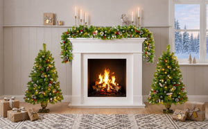 English Elm Pre-Lit Artificial Christmas 3 Piece Set with Warm White LED Entrance Trees and Garland N710P507110F