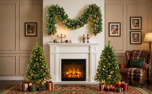 English Elm Pre-Lit Artificial Christmas 3 Piece Set with Warm White LED Entrance Trees and Garland N710P507110F