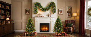 English Elm Pre-Lit Artificial Christmas 3 Piece Set with Warm White LED Entrance Trees and Garland N710P507110F