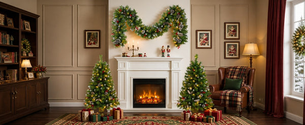 English Elm Pre-Lit Artificial Christmas 3 Piece Set with Warm White LED Entrance Trees and Garland N710P507110F