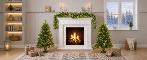 English Elm Pre-Lit Artificial Christmas 3 Piece Set with Warm White LED Entrance Trees and Garland N710P507110F