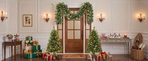 English Elm Pre-Lit Artificial Christmas 3 Piece Set with Warm White LED Entrance Trees and Garland N710P507110F