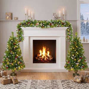 English Elm Pre-Lit Artificial Christmas 3 Piece Set with Warm White LED Entrance Trees and Garland N710P507110F