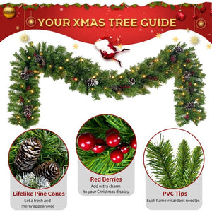 English Elm Pre-Lit Artificial Christmas 3 Piece Set with Warm White LED Entrance Trees and Garland N710P507110F