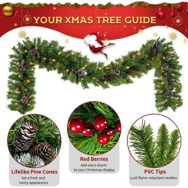 English Elm Pre-Lit Artificial Christmas 3 Piece Set with Warm White LED Entrance Trees and Garland N710P507110F