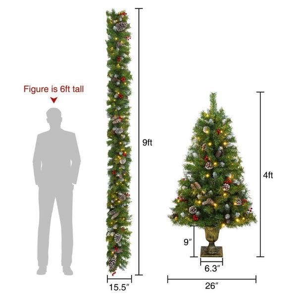 English Elm Pre-Lit Artificial Christmas 3 Piece Set with Warm White LED Entrance Trees and Garland N710P507110F