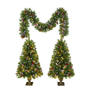 English Elm Pre-Lit Artificial Christmas 3 Piece Set with Warm White LED Entrance Trees and Garland N710P507110F