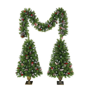 English Elm Pre-Lit Artificial Christmas 3 Piece Set with Warm White LED Entrance Trees and Garland N710P507110F