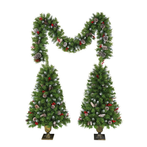 English Elm Pre-Lit Artificial Christmas 3 Piece Set with Warm White LED Entrance Trees and Garland N710P507110F