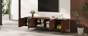 English Elm 70Inch Walnut Media Console with Solid Wood Legs Soft Close Doors and Cable Management 78.7 x 15.7 x 25 Slatted Doors with Adjustable Shelves N710P510677P