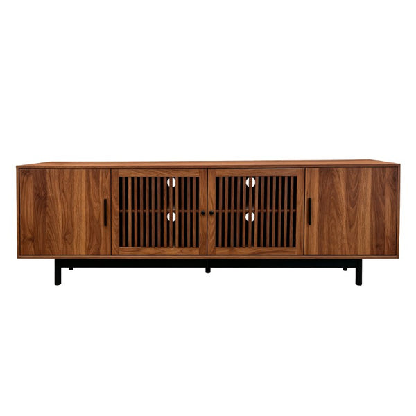 English Elm 70Inch Walnut Media Console with Solid Wood Legs Soft Close Doors and Cable Management 78.7 x 15.7 x 25 Slatted Doors with Adjustable Shelves N710P510677P