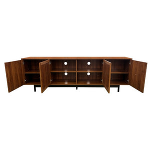 English Elm 70Inch Walnut Media Console with Solid Wood Legs Soft Close Doors and Cable Management 78.7 x 15.7 x 25 Slatted Doors with Adjustable Shelves N710P510677P