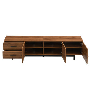 English Elm 70Inch Walnut Media Console with Solid Wood Legs Soft Close Doors and Cable Management 78.7 x 15.7 x 21.6 Two Drawers with Slatted Doors N710P510680P