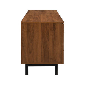 English Elm 70Inch Walnut Media Console with Solid Wood Legs Soft Close Doors and Cable Management 78.7 x 15.7 x 21.6 Two Drawers with Slatted Doors N710P510680P
