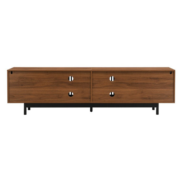 English Elm 70Inch Walnut Media Console with Solid Wood Legs Soft Close Doors and Cable Management 78.7 x 15.7 x 21.6 Two Drawers with Slatted Doors N710P510680P