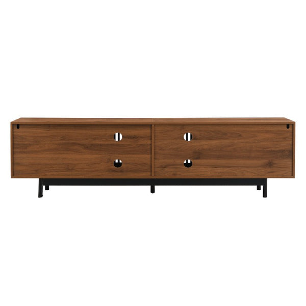 English Elm 78 Inch Walnut Media Console with Slatted Sliding Doors Soft Close Hinges and Drawers N710P510682P