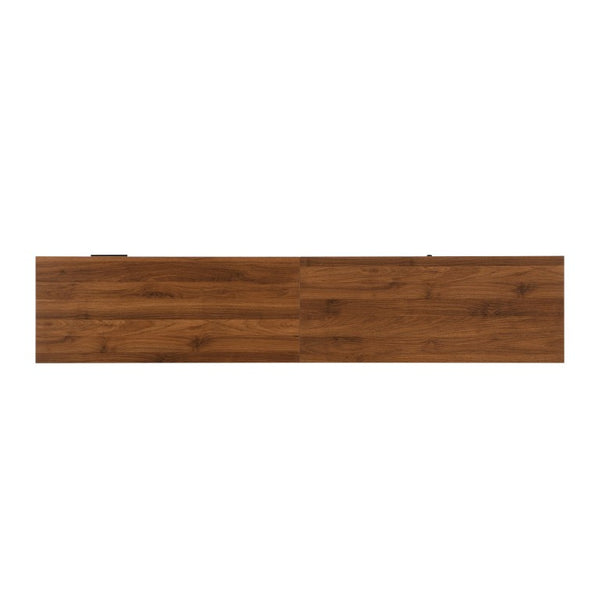 English Elm 78 Inch Walnut Media Console with Slatted Sliding Doors Soft Close Hinges and Drawers N710P510682P