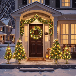 English Elm 6-Piece Pre-Lit Holiday Decor Set with Foyer Trees Wreath Garland and LED Glow N710P513660F