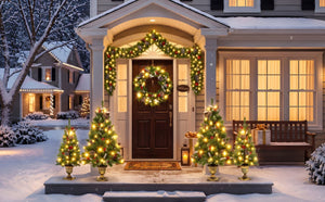English Elm 6-Piece Pre-Lit Holiday Decor Set with Foyer Trees Wreath Garland and LED Glow N710P513660F