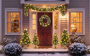 English Elm 6-Piece Pre-Lit Holiday Decor Set with Foyer Trees Wreath Garland and LED Glow N710P513660F