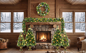 English Elm 6-Piece Pre-Lit Holiday Decor Set with Foyer Trees Wreath Garland and LED Glow N710P513660F