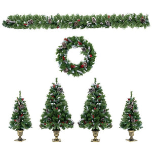 English Elm 6-Piece Pre-Lit Holiday Decor Set with Foyer Trees Wreath Garland and LED Glow N710P513660F