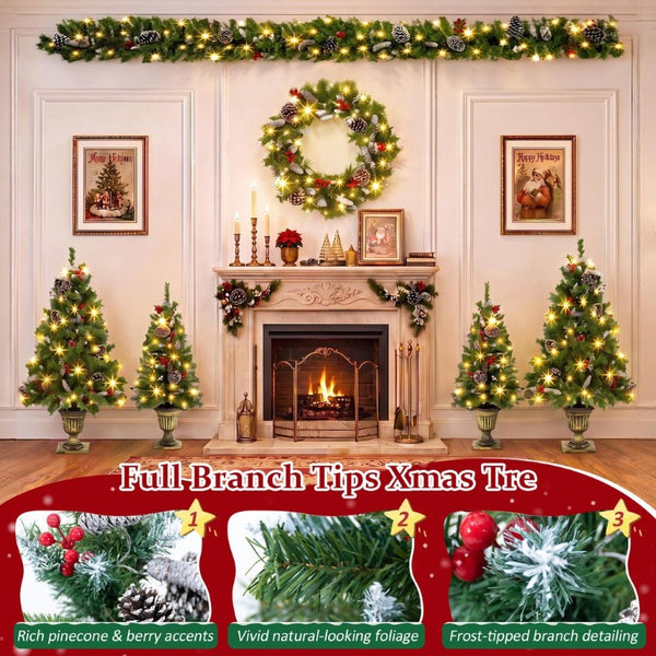 English Elm 6-Piece Pre-Lit Holiday Decor Set with Foyer Trees Wreath Garland and LED Glow N710P513660F