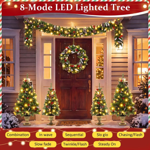 English Elm 6-Piece Pre-Lit Holiday Decor Set with Foyer Trees Wreath Garland and LED Glow N710P513660F