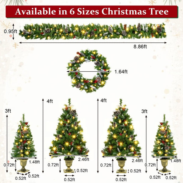 English Elm 6-Piece Pre-Lit Holiday Decor Set with Foyer Trees Wreath Garland and LED Glow N710P513660F