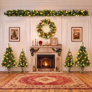 English Elm 6-Piece Pre-Lit Holiday Decor Set with Foyer Trees Wreath Garland and LED Glow N710P513660F