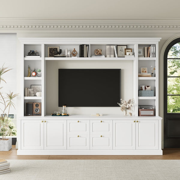 English Elm All-in-one White Mdf Entertainment Center with Bookcase and Display Storage for Living Rooms N710S688103K