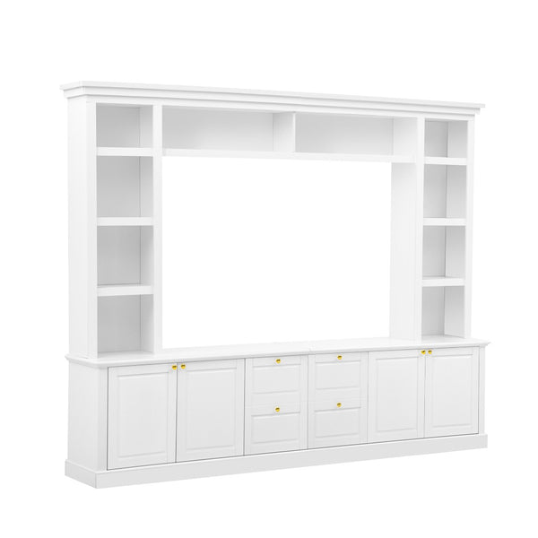 English Elm All-in-one White Mdf Entertainment Center with Bookcase and Display Storage for Living Rooms N710S688103K